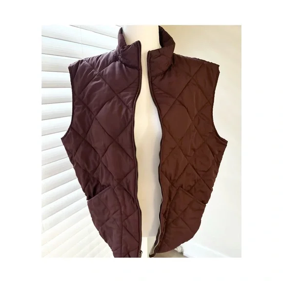 J. Crew Quilted Vest in Burgundy and Tan - Picture 2 of 7